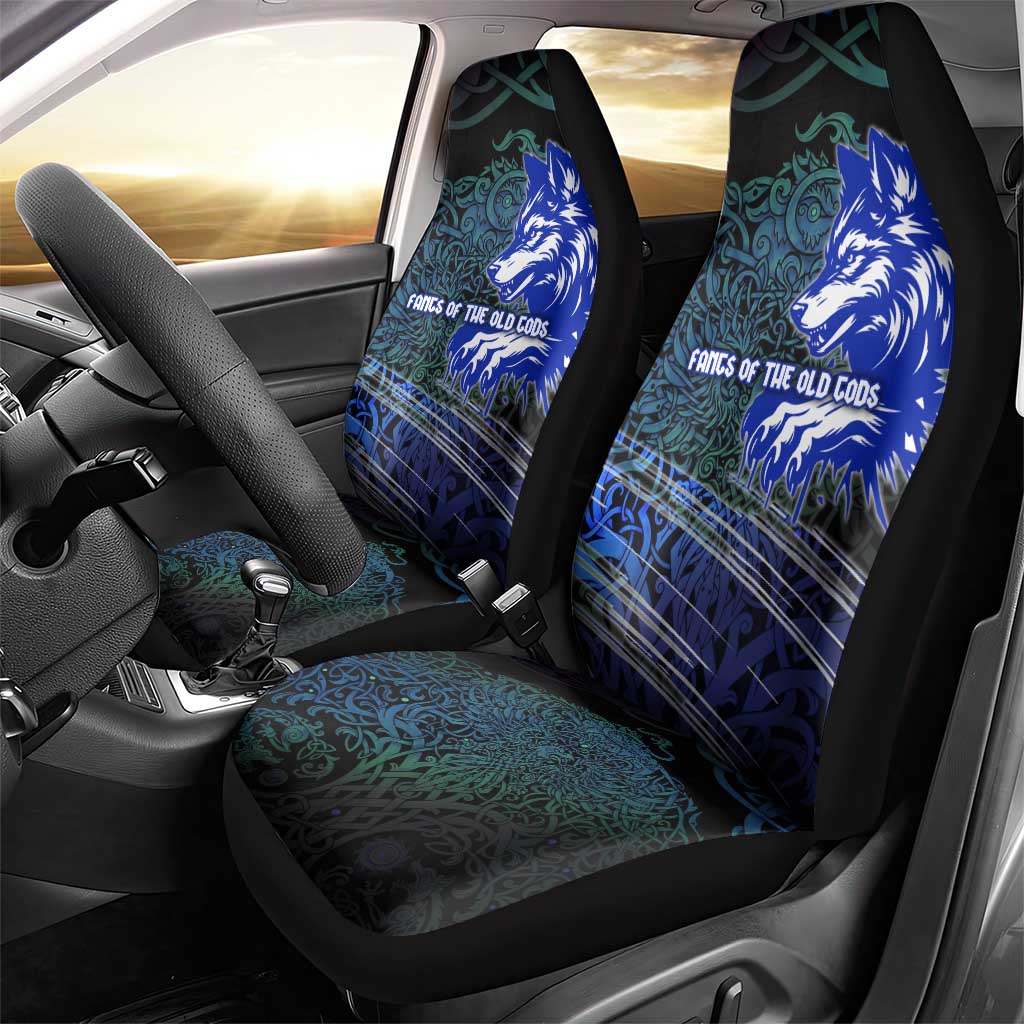 Fenrir Car Seat Cover with Blue Wolf, Runes and Ragnarok End of Gods Tribute - Wonder Print Shop