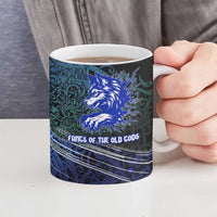 Fenrir Ceramic Mug with Blue Wolf, Runes and Ragnarok End of Gods Tribute - Wonder Print Shop