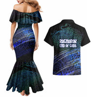 Fenrir Couples Matching Mermaid Dress and Hawaiian Shirt with Blue Wolf, Runes and Ragnarok End of Gods Tribute - Wonder Print Shop