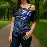 Fenrir Cross Shoulder Shirt with Blue Wolf, Runes and Ragnarok End of Gods Tribute - Wonder Print Shop