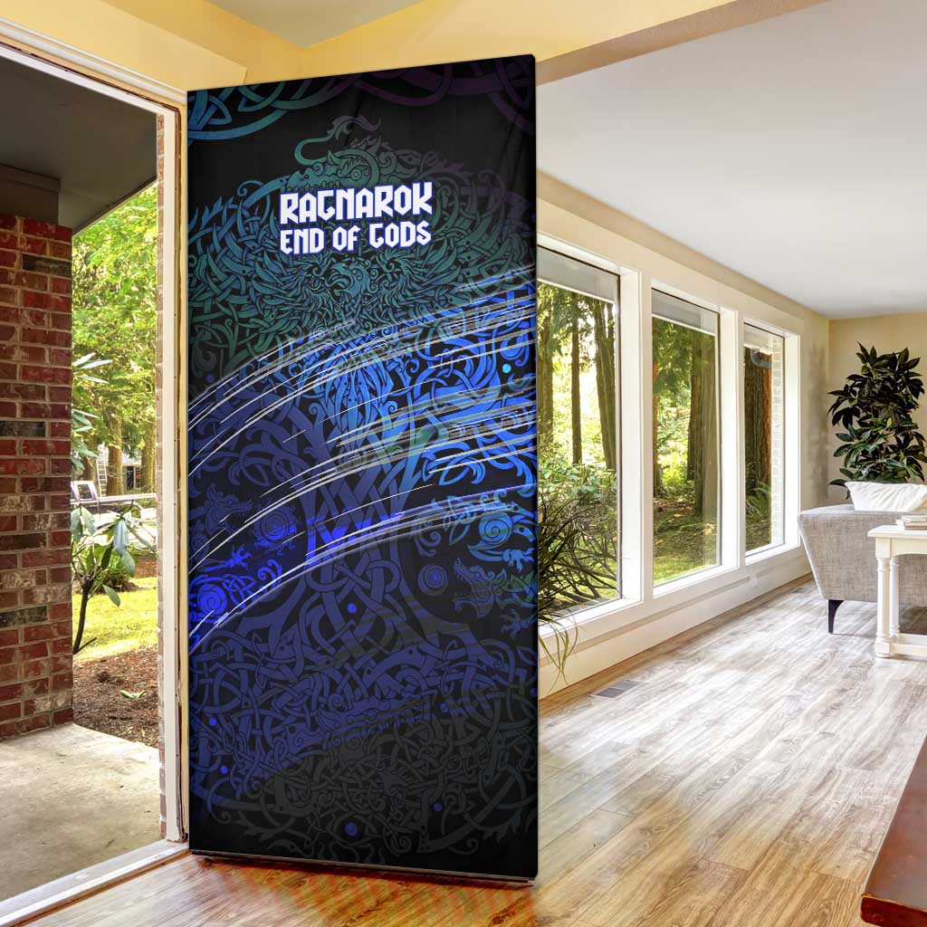 Fenrir Door Cover with Blue Wolf, Runes and Ragnarok End of Gods Tribute - Wonder Print Shop