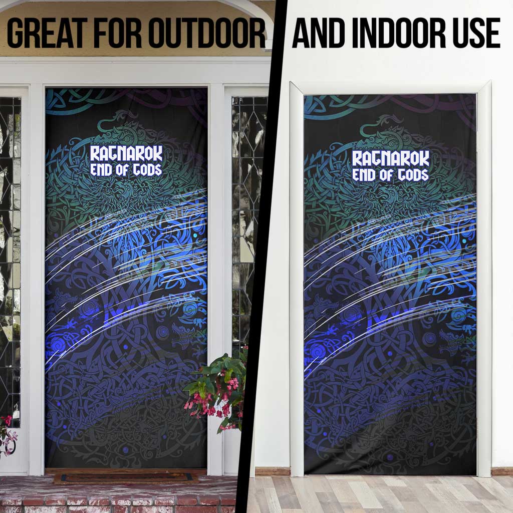 Fenrir Door Cover with Blue Wolf, Runes and Ragnarok End of Gods Tribute - Wonder Print Shop