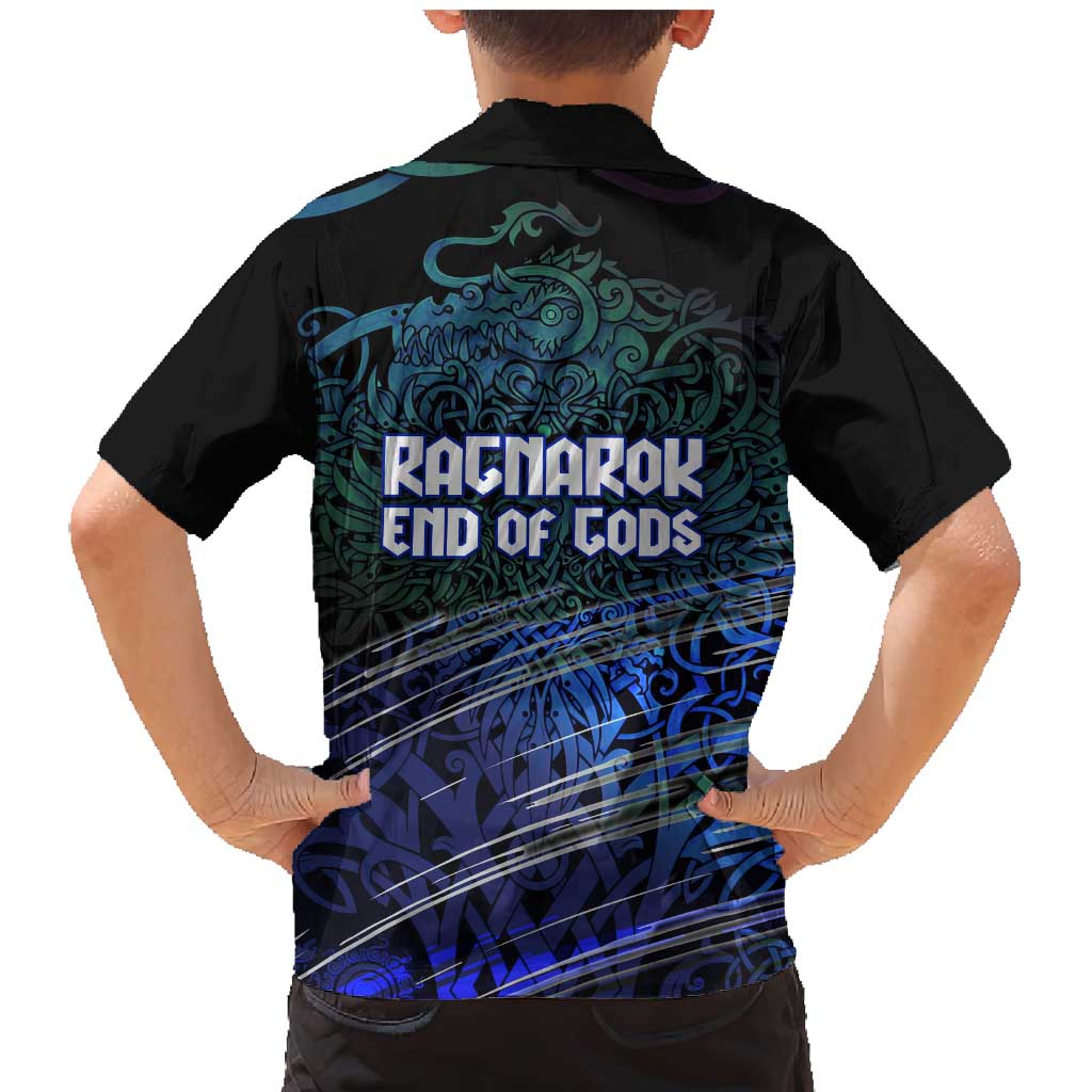 Fenrir Family Matching Mermaid Dress and Hawaiian Shirt with Blue Wolf, Runes and Ragnarok End of Gods Tribute - Wonder Print Shop