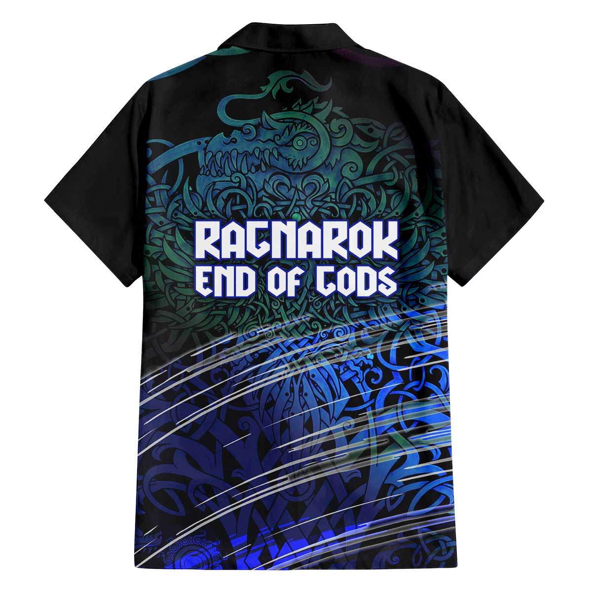 Fenrir Family Matching Off The Shoulder Long Sleeve Dress and Hawaiian Shirt with Blue Wolf, Runes and Ragnarok End of Gods Tribute - Wonder Print Shop
