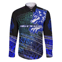 Fenrir Family Matching Off The Shoulder Long Sleeve Dress and Hawaiian Shirt with Blue Wolf, Runes and Ragnarok End of Gods Tribute - Wonder Print Shop