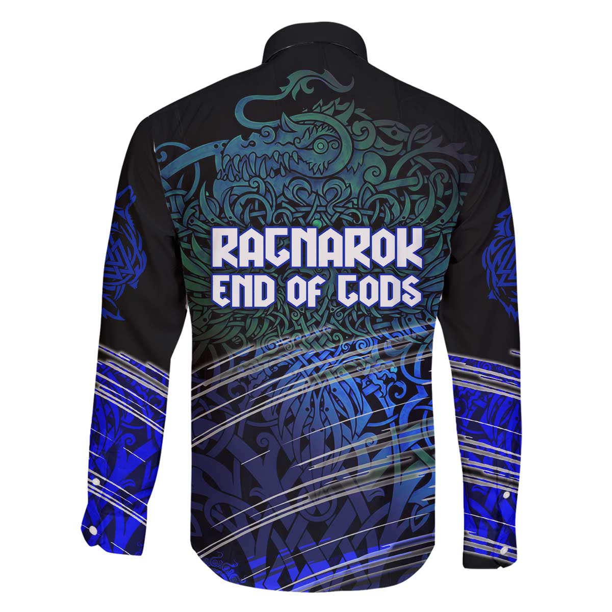 Fenrir Family Matching Off The Shoulder Long Sleeve Dress and Hawaiian Shirt with Blue Wolf, Runes and Ragnarok End of Gods Tribute - Wonder Print Shop