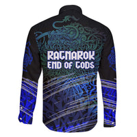 Fenrir Family Matching Off The Shoulder Long Sleeve Dress and Hawaiian Shirt with Blue Wolf, Runes and Ragnarok End of Gods Tribute - Wonder Print Shop