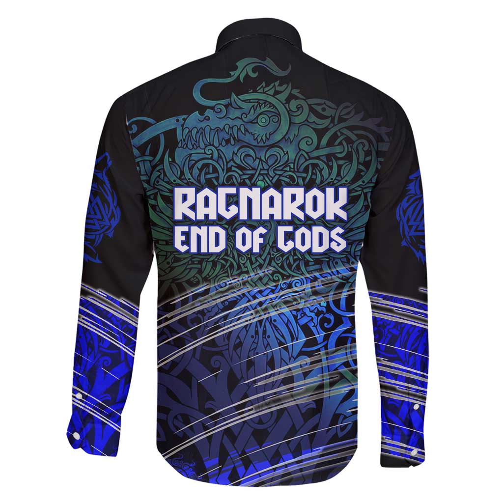 Fenrir Family Matching Off Shoulder Maxi Dress and Hawaiian Shirt with Blue Wolf, Runes and Ragnarok End of Gods Tribute - Wonder Print Shop