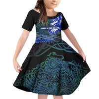 Fenrir Family Matching Off Shoulder Short Dress and Hawaiian Shirt with Blue Wolf, Runes and Ragnarok End of Gods Tribute - Wonder Print Shop