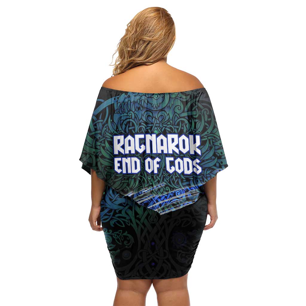 Fenrir Family Matching Off Shoulder Short Dress and Hawaiian Shirt with Blue Wolf, Runes and Ragnarok End of Gods Tribute - Wonder Print Shop