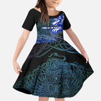Fenrir Family Matching Puletasi and Hawaiian Shirt with Blue Wolf, Runes and Ragnarok End of Gods Tribute - Wonder Print Shop