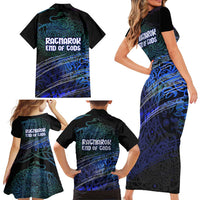 Fenrir Family Matching Short Sleeve Bodycon Dress and Hawaiian Shirt with Blue Wolf, Runes and Ragnarok End of Gods Tribute - Wonder Print Shop