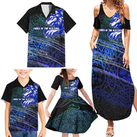 Fenrir Family Matching Summer Maxi Dress and Hawaiian Shirt with Blue Wolf, Runes and Ragnarok End of Gods Tribute - Wonder Print Shop