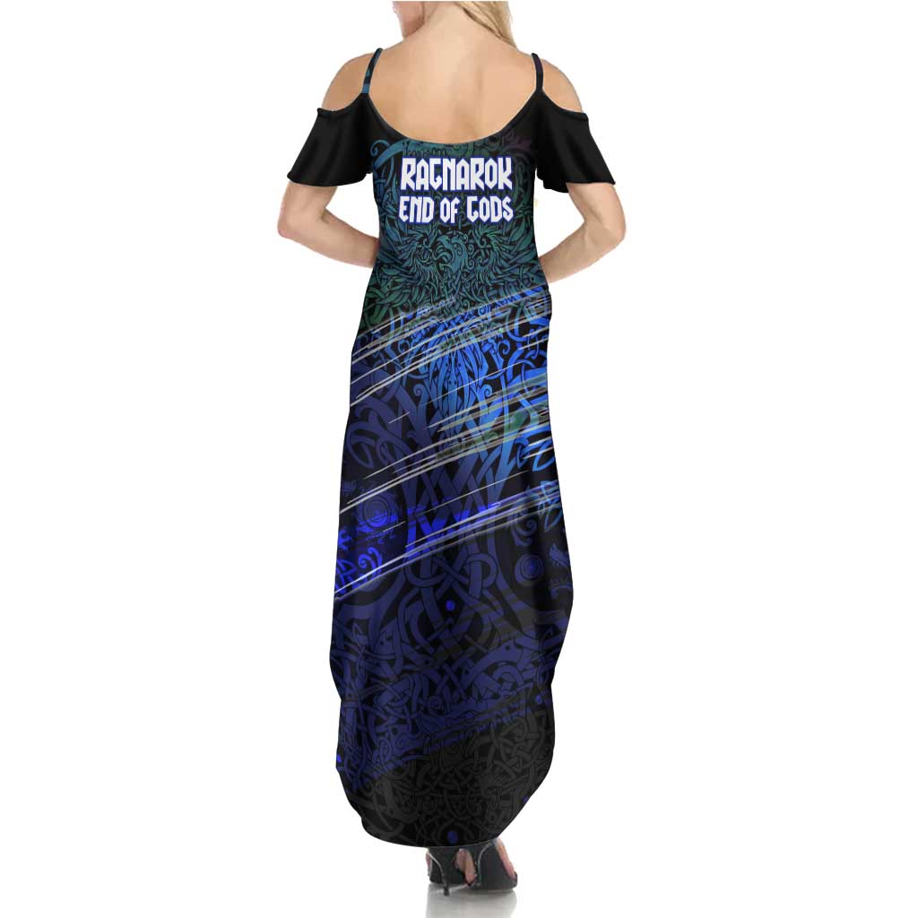 Fenrir Family Matching Summer Maxi Dress and Hawaiian Shirt with Blue Wolf, Runes and Ragnarok End of Gods Tribute - Wonder Print Shop