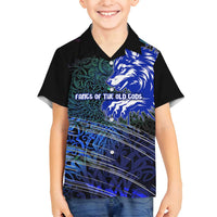 Fenrir Family Matching Summer Maxi Dress and Hawaiian Shirt with Blue Wolf, Runes and Ragnarok End of Gods Tribute - Wonder Print Shop