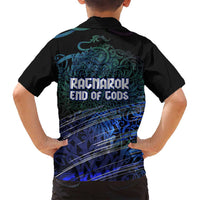 Fenrir Family Matching Tank Maxi Dress and Hawaiian Shirt with Blue Wolf, Runes and Ragnarok End of Gods Tribute - Wonder Print Shop