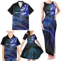 Fenrir Family Matching Tank Maxi Dress and Hawaiian Shirt with Blue Wolf, Runes and Ragnarok End of Gods Tribute - Wonder Print Shop