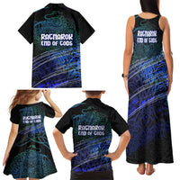 Fenrir Family Matching Tank Maxi Dress and Hawaiian Shirt with Blue Wolf, Runes and Ragnarok End of Gods Tribute - Wonder Print Shop