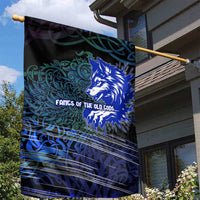 Fenrir Garden Flag with Blue Wolf, Runes and Ragnarok End of Gods Tribute - Wonder Print Shop