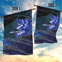 Fenrir Garden Flag with Blue Wolf, Runes and Ragnarok End of Gods Tribute - Wonder Print Shop
