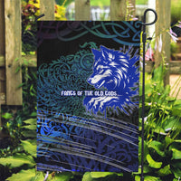 Fenrir Garden Flag with Blue Wolf, Runes and Ragnarok End of Gods Tribute - Wonder Print Shop