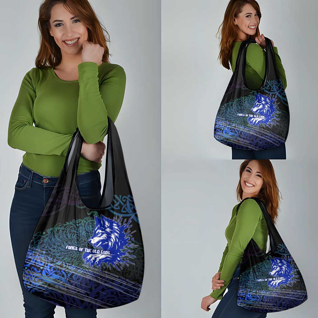 Fenrir Grocery Bag with Blue Wolf, Runes and Ragnarok End of Gods Tribute - Wonder Print Shop