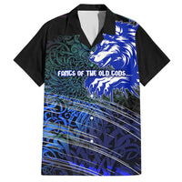 Fenrir Hawaiian Shirt with Blue Wolf, Runes and Ragnarok End of Gods Tribute - Wonder Print Shop