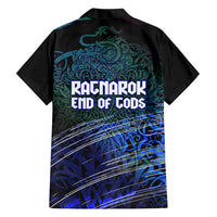 Fenrir Hawaiian Shirt with Blue Wolf, Runes and Ragnarok End of Gods Tribute - Wonder Print Shop