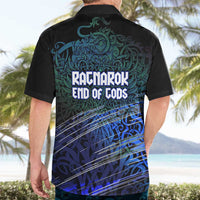 Fenrir Hawaiian Shirt with Blue Wolf, Runes and Ragnarok End of Gods Tribute - Wonder Print Shop