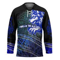 Fenrir Hockey Jersey with Blue Wolf, Runes and Ragnarok End of Gods Tribute - Wonder Print Shop