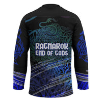 Fenrir Hockey Jersey with Blue Wolf, Runes and Ragnarok End of Gods Tribute - Wonder Print Shop