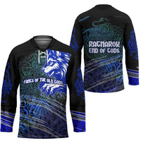 Fenrir Hockey Jersey with Blue Wolf, Runes and Ragnarok End of Gods Tribute - Wonder Print Shop