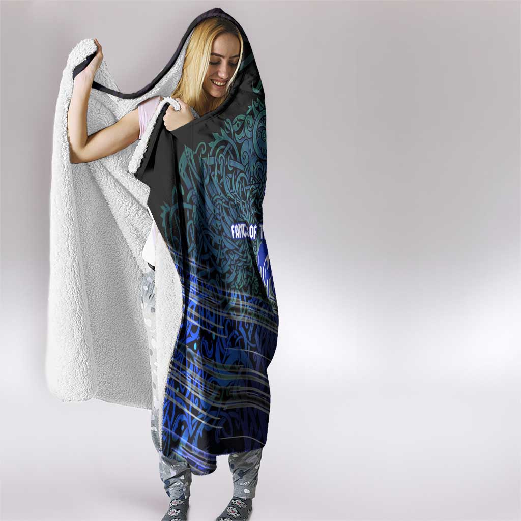 Fenrir Hooded Blanket with Blue Wolf, Runes and Ragnarok End of Gods Tribute - Wonder Print Shop