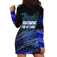 Fenrir Hoodie Dress with Blue Wolf, Runes and Ragnarok End of Gods Tribute - Wonder Print Shop