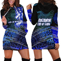 Fenrir Hoodie Dress with Blue Wolf, Runes and Ragnarok End of Gods Tribute - Wonder Print Shop