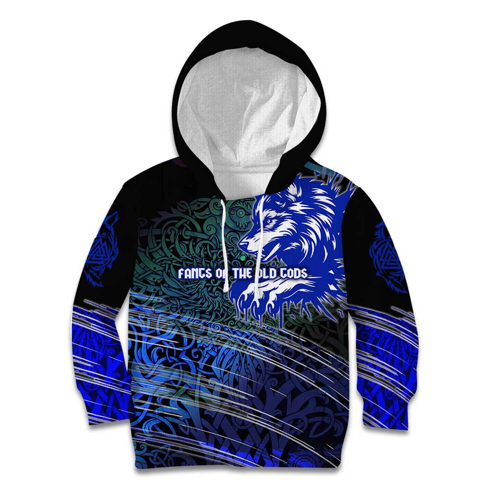 Fenrir Kid Hoodie with Blue Wolf, Runes and Ragnarok End of Gods Tribute - Wonder Print Shop