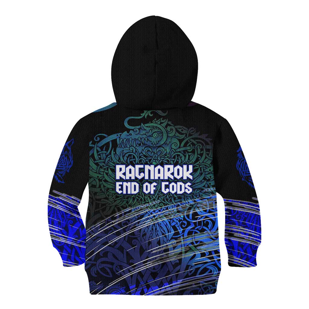 Fenrir Kid Hoodie with Blue Wolf, Runes and Ragnarok End of Gods Tribute - Wonder Print Shop