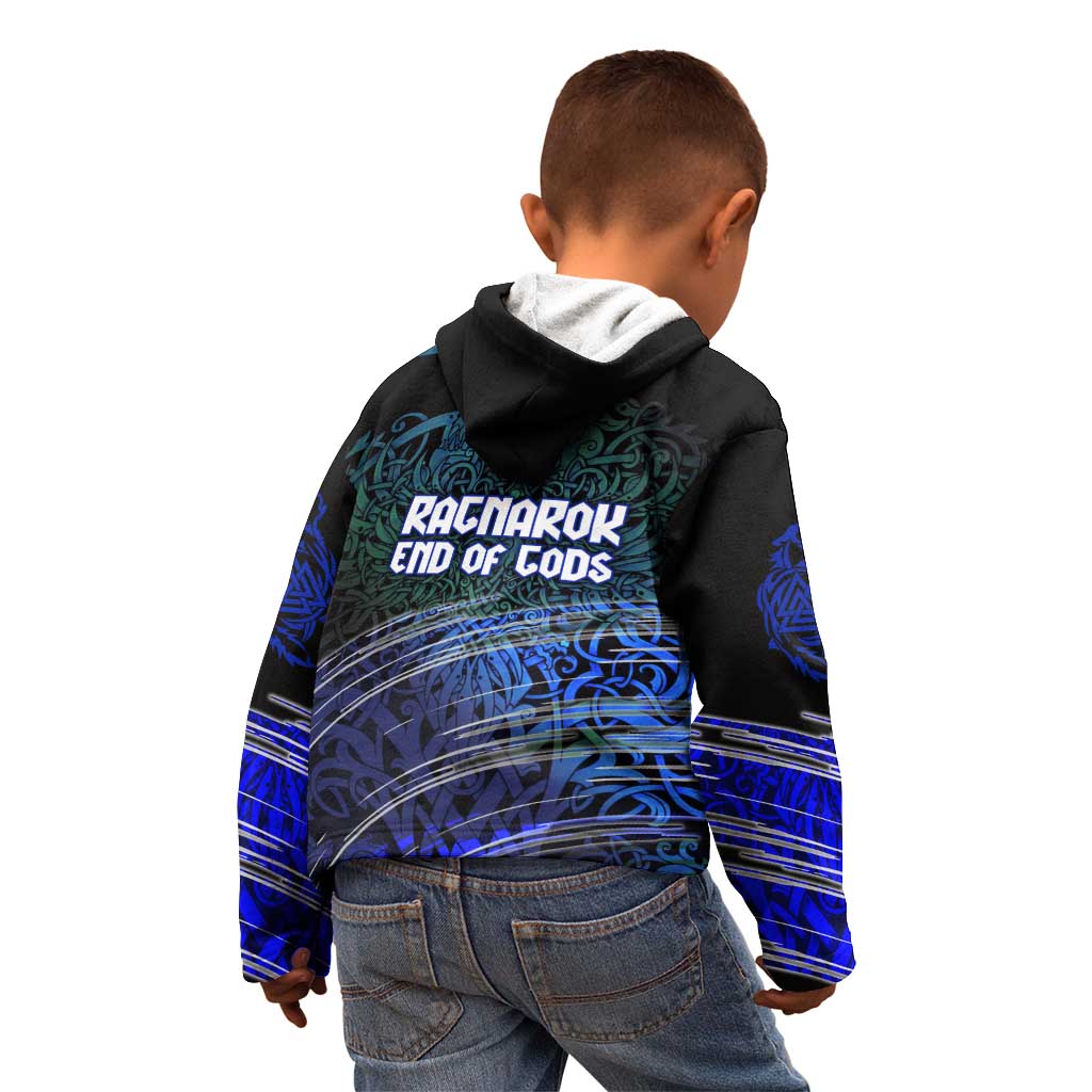 Fenrir Kid Hoodie with Blue Wolf, Runes and Ragnarok End of Gods Tribute - Wonder Print Shop