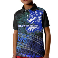 Fenrir Kid Polo Shirt with Blue Wolf, Runes and Ragnarok End of Gods Tribute - Wonder Print Shop