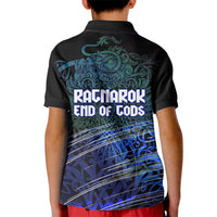 Fenrir Kid Polo Shirt with Blue Wolf, Runes and Ragnarok End of Gods Tribute - Wonder Print Shop