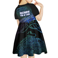 Fenrir Kid Short Sleeve Dress with Blue Wolf, Runes and Ragnarok End of Gods Tribute - Wonder Print Shop