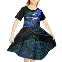 Fenrir Kid Short Sleeve Dress with Blue Wolf, Runes and Ragnarok End of Gods Tribute - Wonder Print Shop