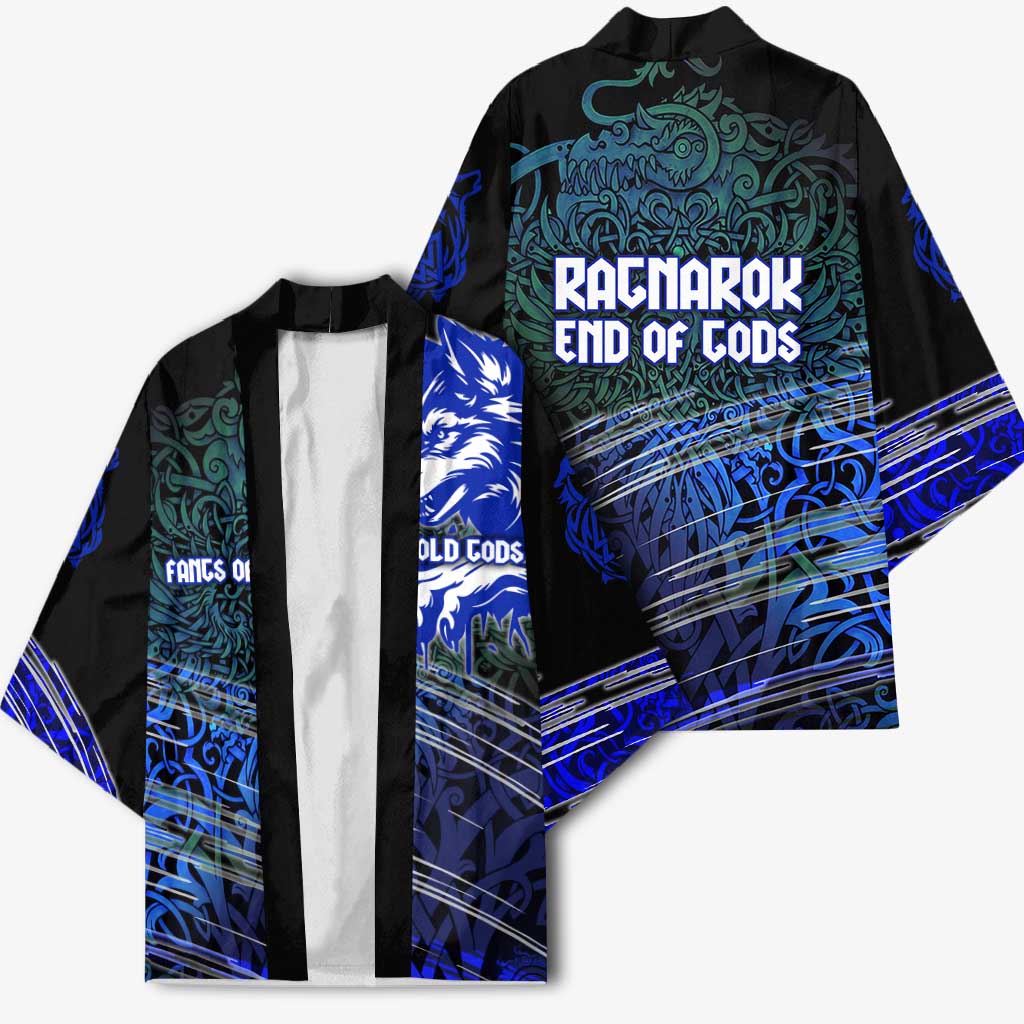 Fenrir Kimono with Blue Wolf, Runes and Ragnarok End of Gods Tribute - Wonder Print Shop