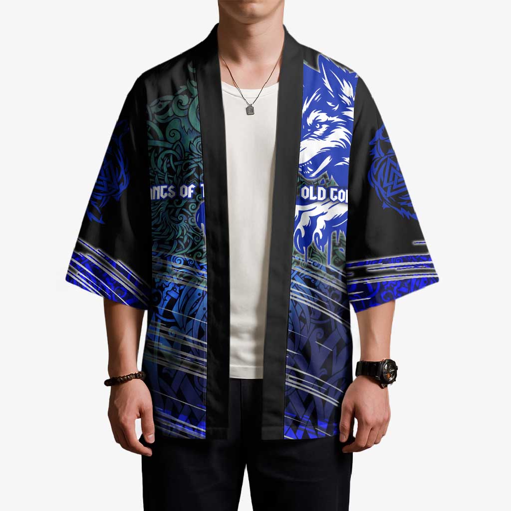 Fenrir Kimono with Blue Wolf, Runes and Ragnarok End of Gods Tribute - Wonder Print Shop