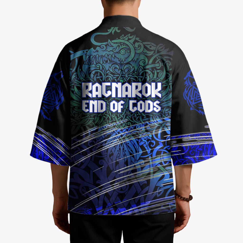 Fenrir Kimono with Blue Wolf, Runes and Ragnarok End of Gods Tribute - Wonder Print Shop