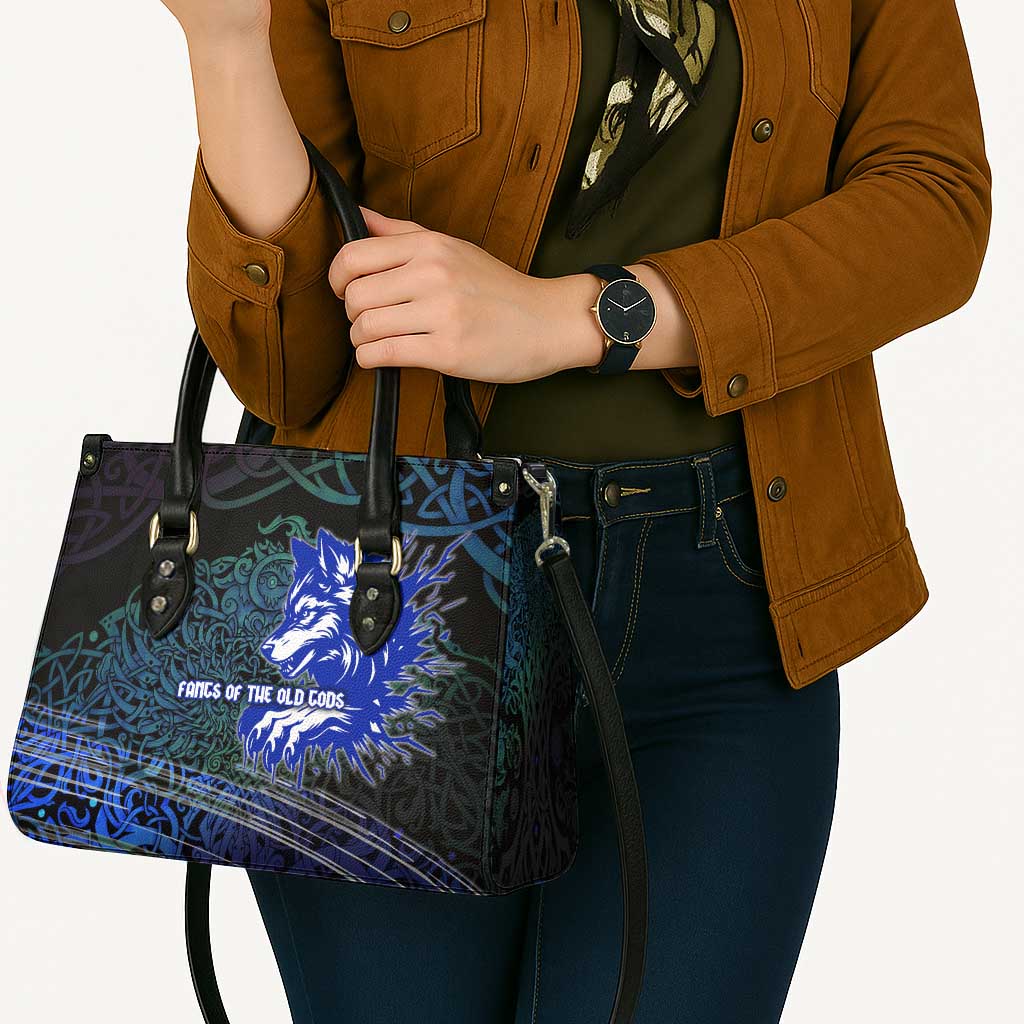 Fenrir Leather Bag with Blue Wolf, Runes and Ragnarok End of Gods Tribute - Wonder Print Shop