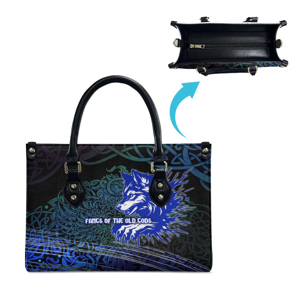 Fenrir Leather Bag with Blue Wolf, Runes and Ragnarok End of Gods Tribute - Wonder Print Shop