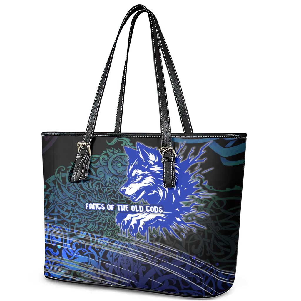 Fenrir Leather Tote Bag with Blue Wolf, Runes and Ragnarok End of Gods Tribute - Wonder Print Shop