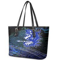 Fenrir Leather Tote Bag with Blue Wolf, Runes and Ragnarok End of Gods Tribute - Wonder Print Shop