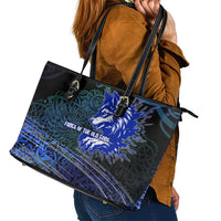 Fenrir Leather Tote Bag with Blue Wolf, Runes and Ragnarok End of Gods Tribute - Wonder Print Shop